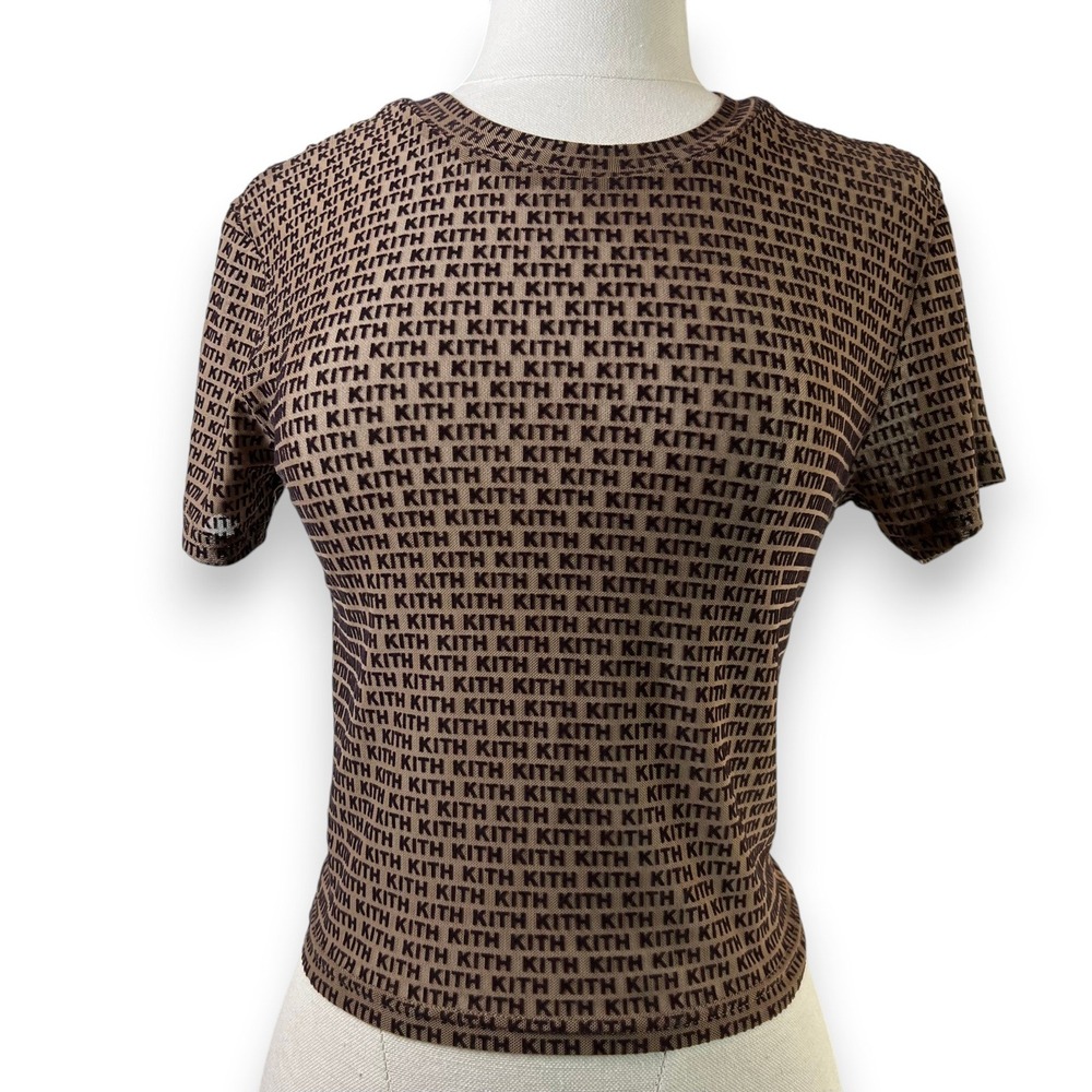 Kith Monogram Sheer Mesh Short Sleeve Tee Womens Medium Brown Streetwear Urban